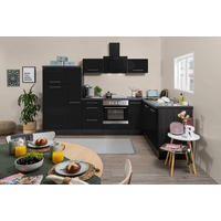 ECKKÜCHE 290/200 cm  in Schwarz, Eichefarben  - Edelstahlfarben/Eichefarben, Basics, Holzwerkstoff/Metall (290/200cm) - Respekta