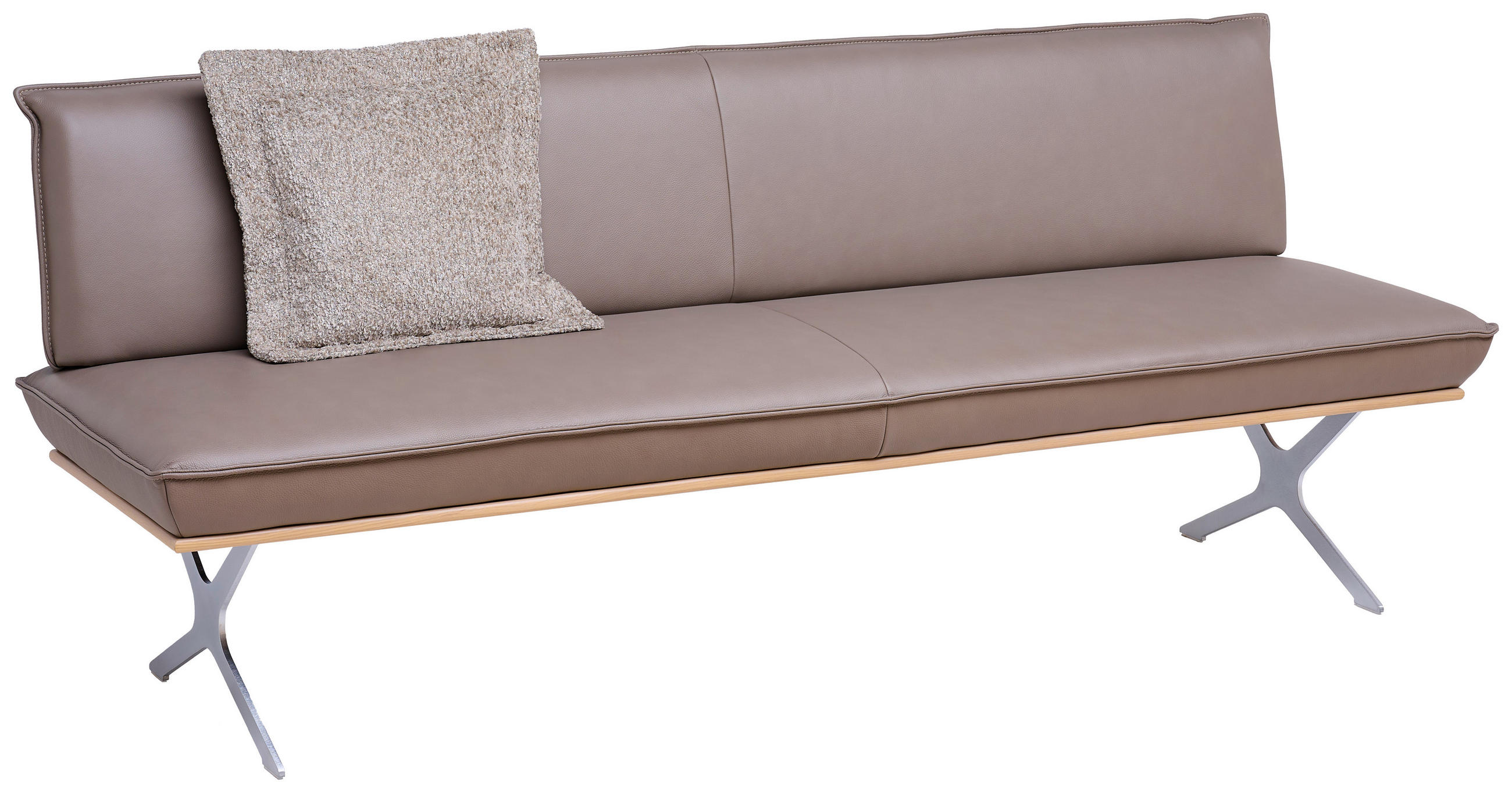 SITZBANK 214/88/66 cm  in Edelstahlfarben, Eiche Bianco, Graubraun  - Eiche Bianco/Edelstahlfarben, Design, Leder/Holz (214/88/66cm) - Koinor