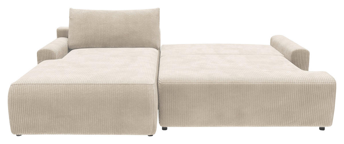 ECKSCHLAFSOFA in Cord Creme  - Creme/Schwarz, Modern, Kunststoff/Textil (167/253cm) - Trendmanufaktur