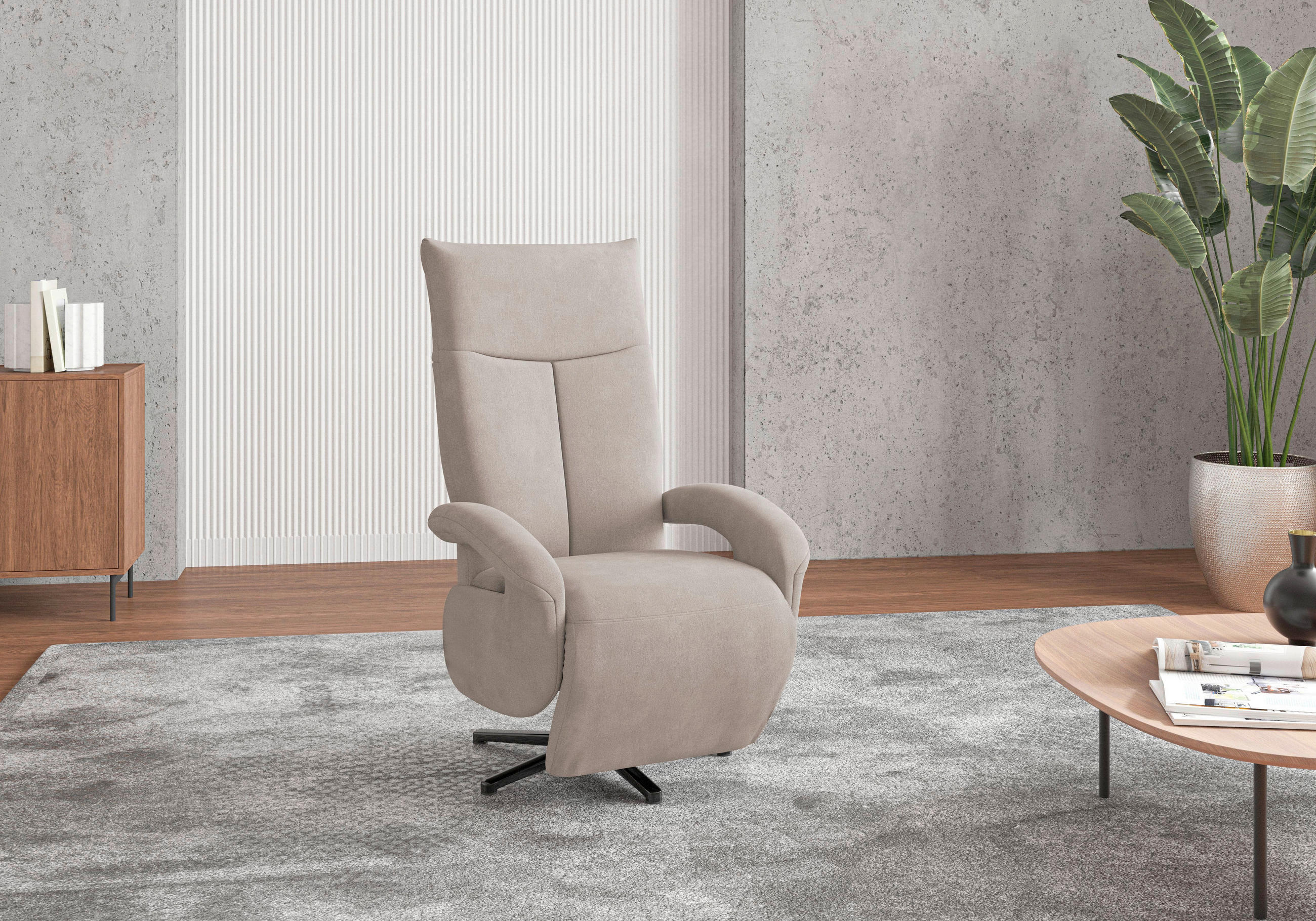 RELAXSESSEL Flachgewebe Kopfteilverstellung, Rücken echt    - Greige/Schwarz, MODERN, Textil/Metall (74/112/82cm) - Sit & More