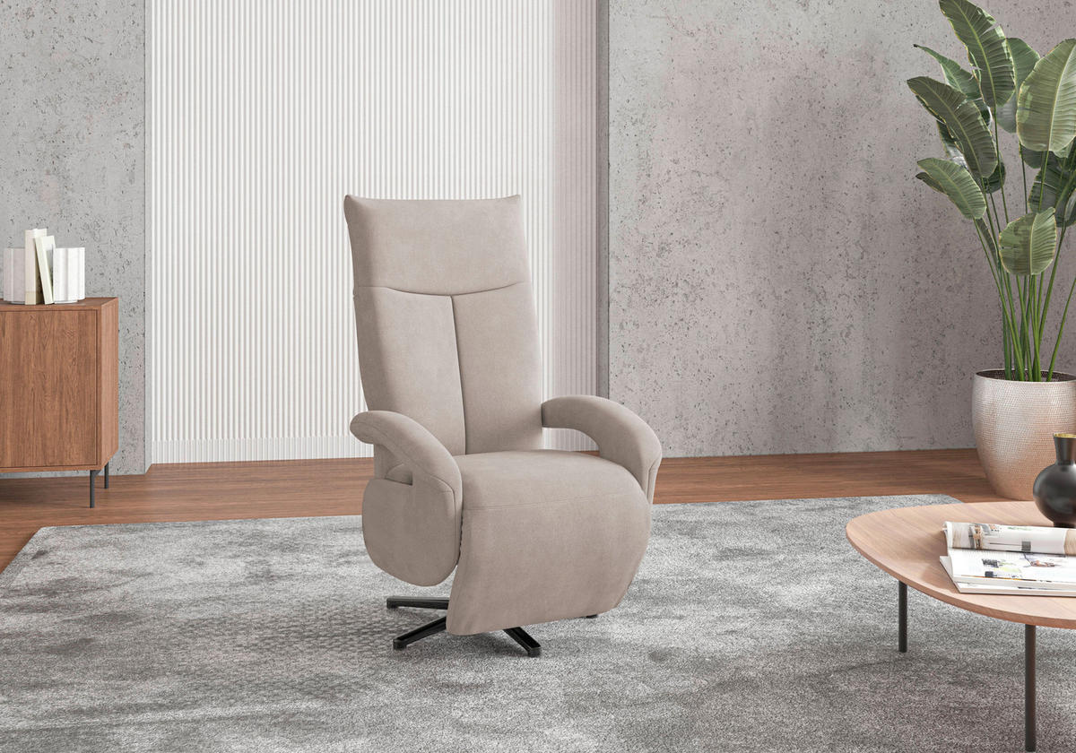 RELAXSESSEL Flachgewebe Kopfteilverstellung, Rücken echt    - Greige/Schwarz, MODERN, Textil/Metall (74/112/82cm) - Sit & More