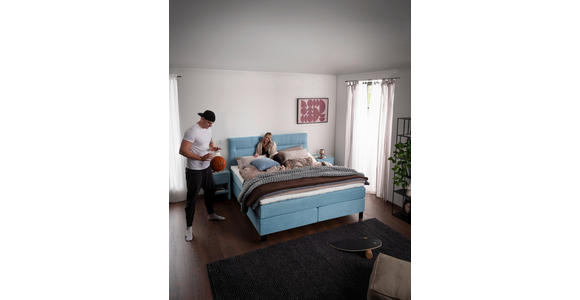 BOXSPRINGBETT 200/220 cm  in Pastellblau  - Pastellblau/Schwarz, KONVENTIONELL, Textil/Metall (200/220cm) - Esposa