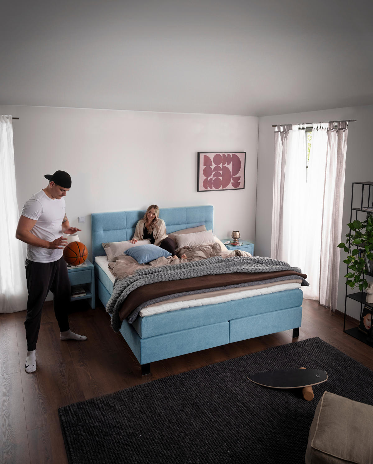 BOXSPRINGBETT 200/220 cm  in Pastellblau  - Pastellblau/Schwarz, KONVENTIONELL, Textil/Metall (200/220cm) - Esposa