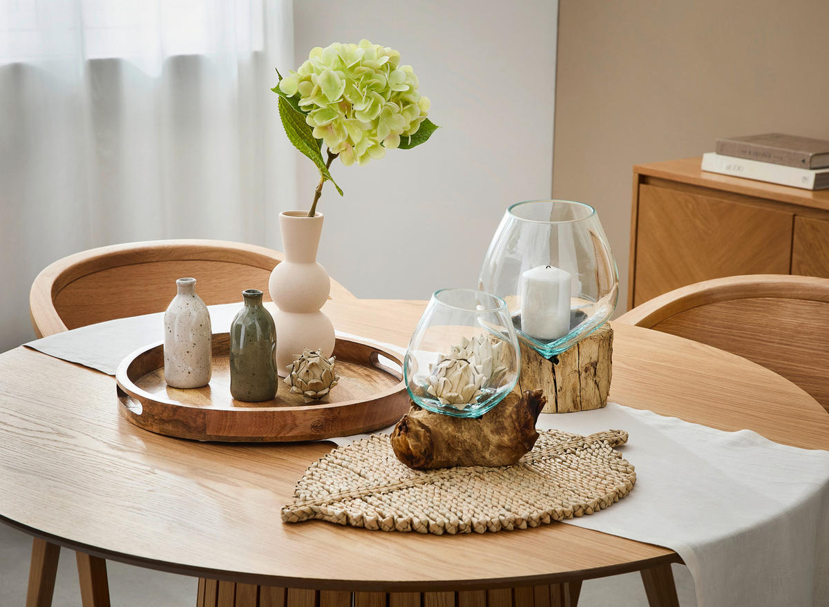 VASE 15 cm  - Klar/Transparent, Natur, Glas/Holz (12/15-16cm) - Ambia Home