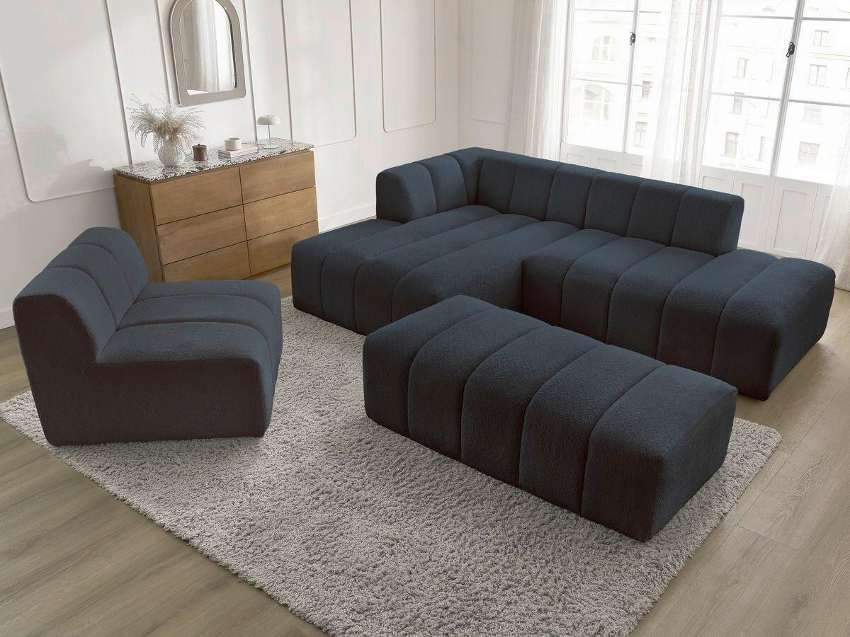 ECKSOFA Ottomane links  ANNECY Dunkelblau Bouclé  - Schwarz/Dunkelblau, MODERN, Kunststoff/Textil (170/262cm)