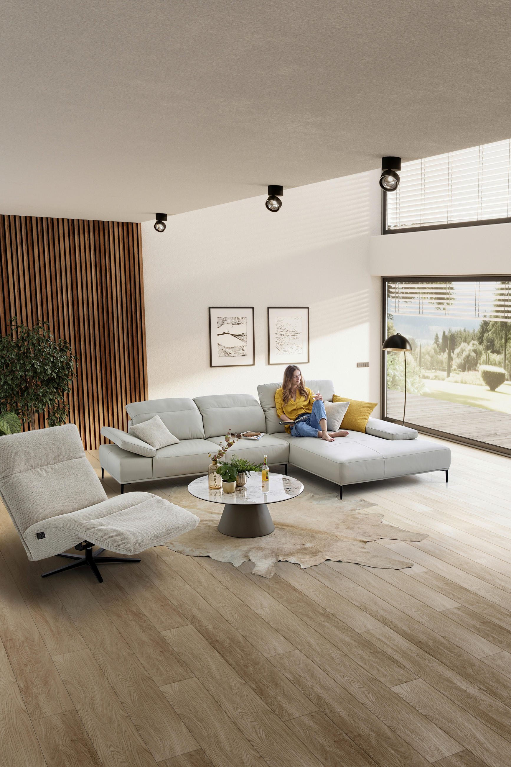 ECKSOFA in Echtleder Greige  - Greige/Schwarz, Modern, Leder/Metall (322/206cm) - Chilliano