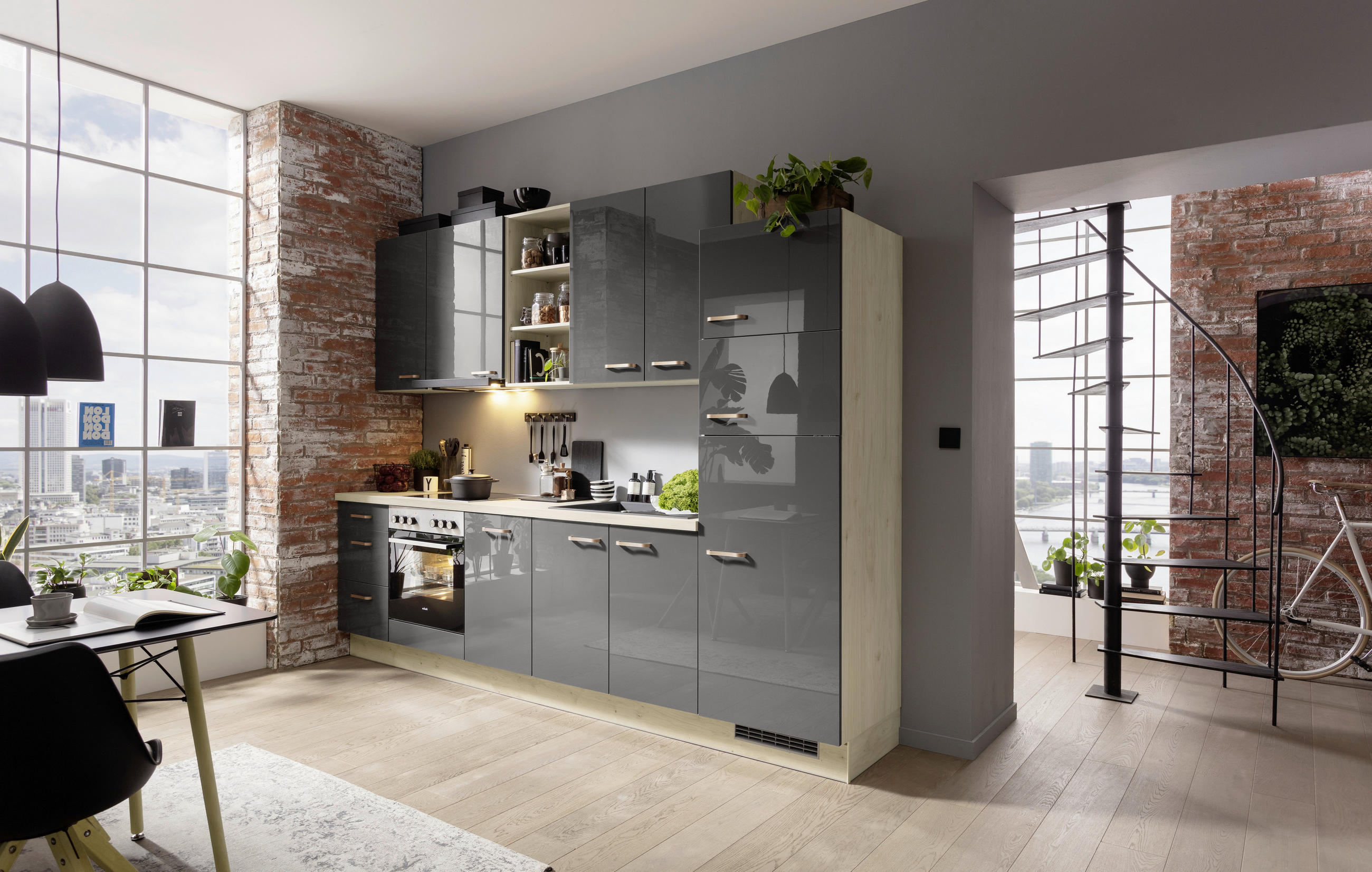 KÜCHENLEERBLOCK 300 cm   in Graphitfarben, Eichefarben  - Eichefarben/Graphitfarben, Basics, Holzwerkstoff/Metall (300cm) - Venda