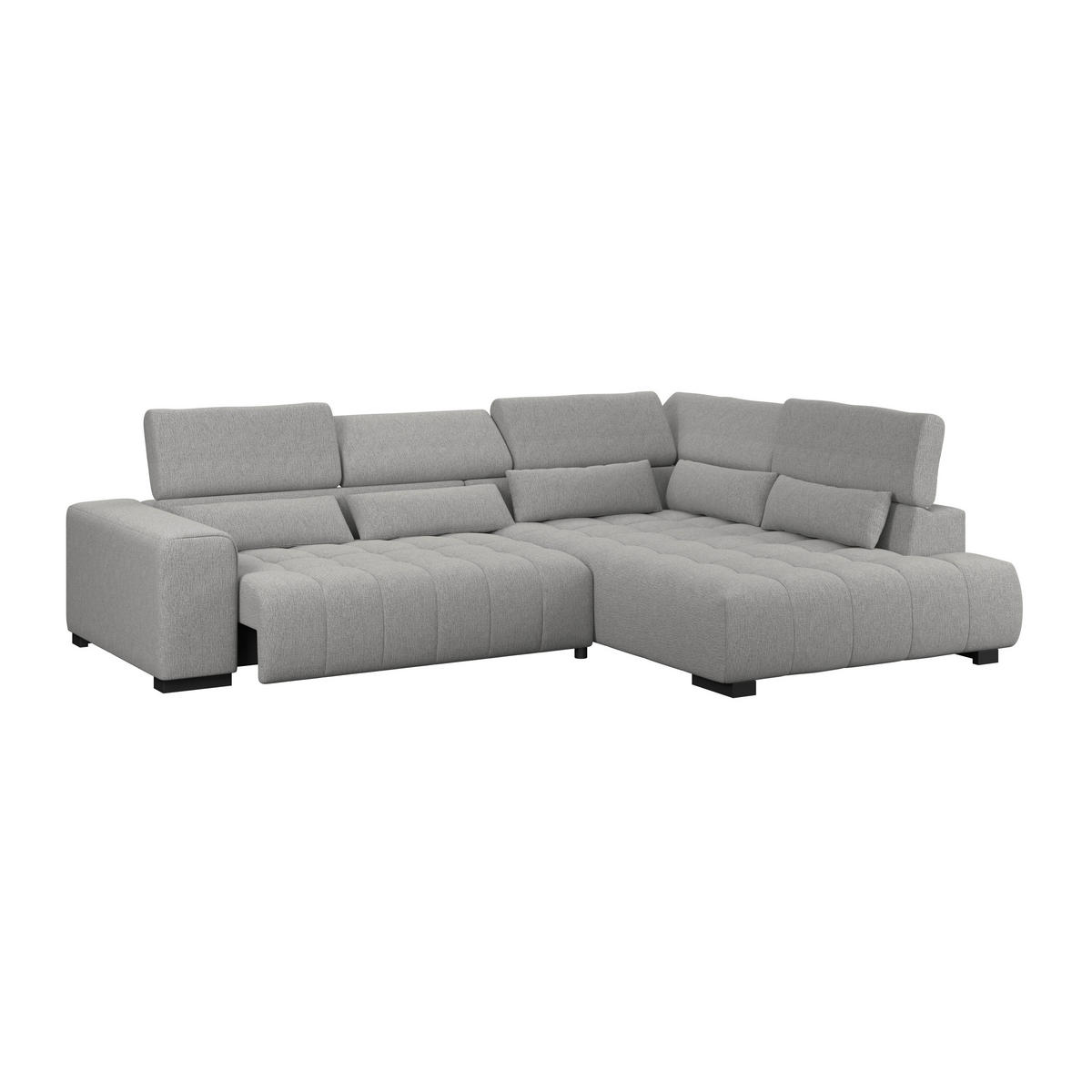ECKSOFA MATERA Dunkelgrau Chenille, Struktur Nierenkissen, Kopfteilverstellung, Sitzvorzug  - Dunkelgrau/Schwarz, Trend, Holz/Textil (311/226cm) - MID.YOU