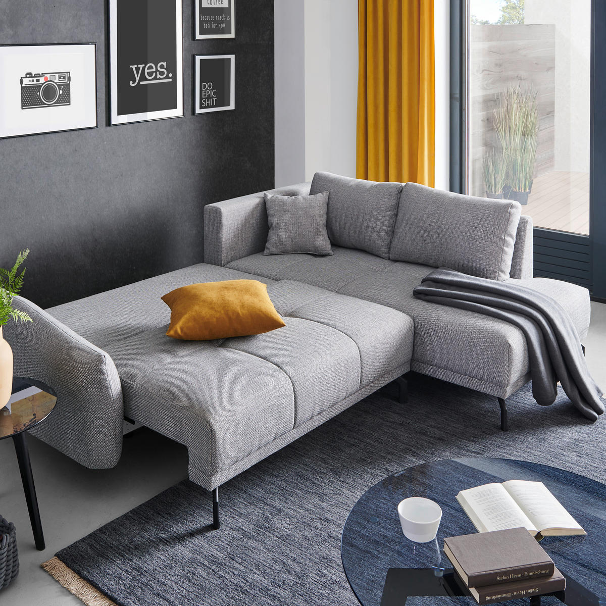 ECKSOFA in Webstoff Grau  250/191 cm  - Schwarz/Grau, Design, Textil/Metall (250/191cm) - Carryhome