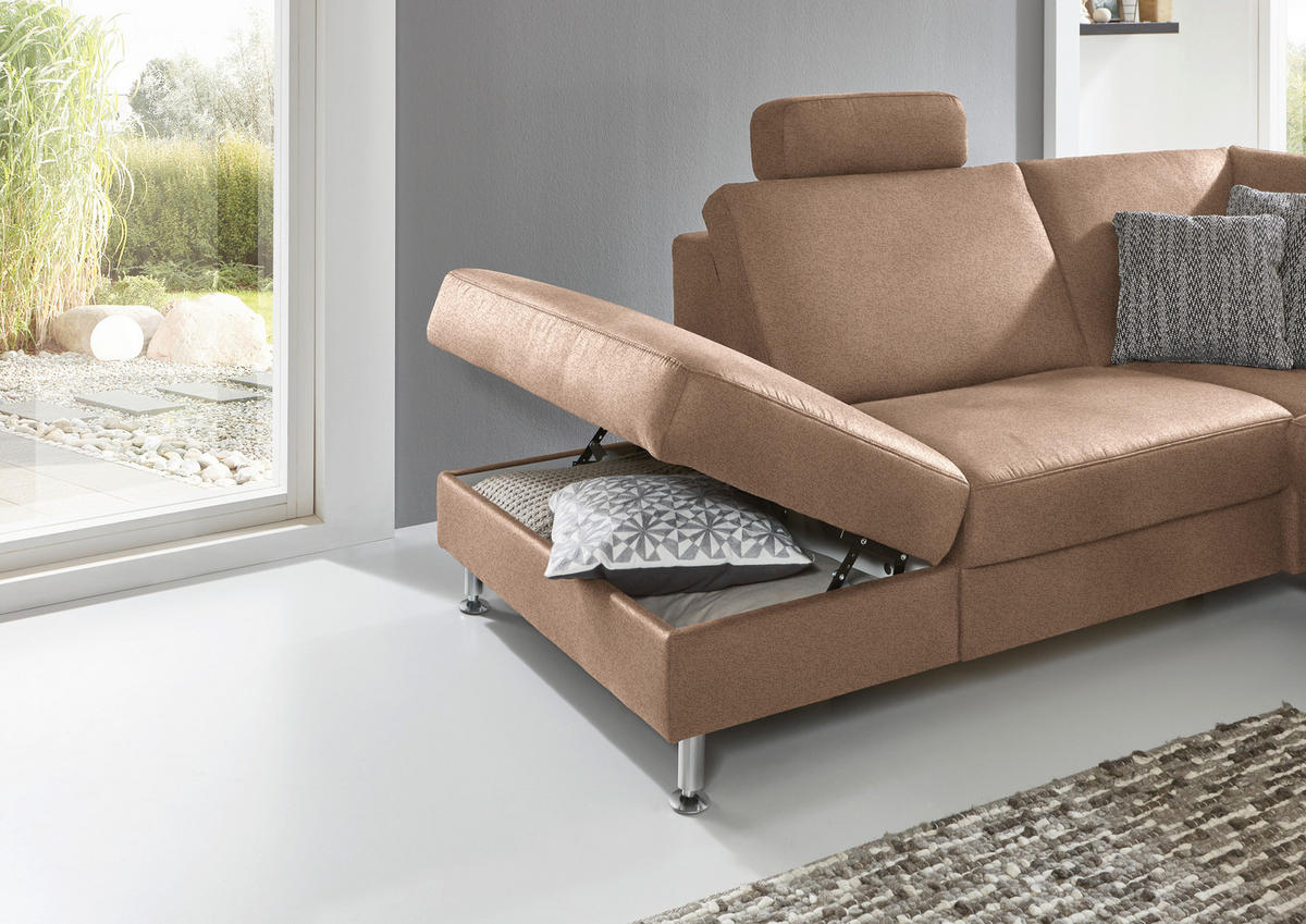 ECKSOFA in Mikrofaser Sandfarben  - Sandfarben/Alufarben, Design, Textil/Metall (242/275cm) - Dieter Knoll