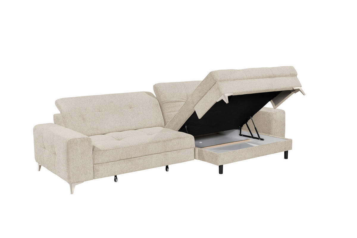 ECKSOFA SORELLA Creme Chenille Kopfteilverstellung, Sitztiefenverstellung  - Kaschmir/Creme, Design, Kunststoff/Textil (328/182cm) - MID.YOU