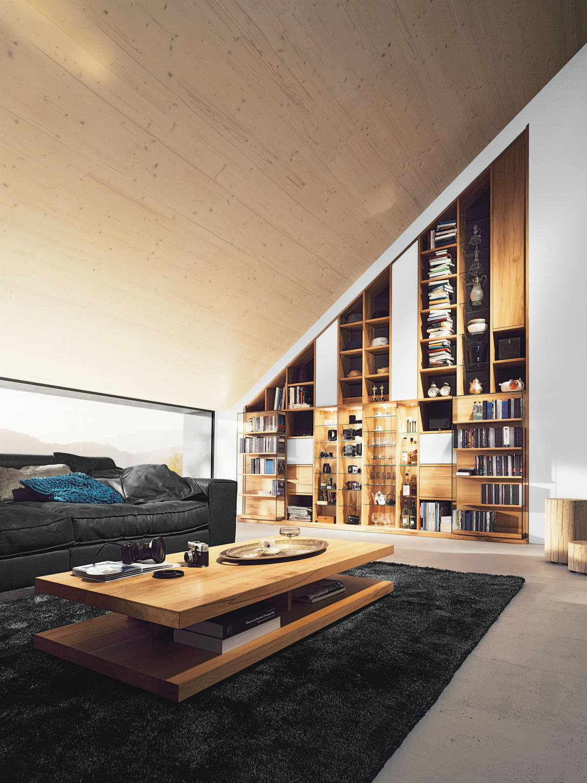 WOHNWAND  in Buchefarben, Dunkelbraun  335/187,3/58 cm  - Dunkelbraun/Buchefarben, Design, Glas/Holz (335/187,3/58cm) - TEAM 7