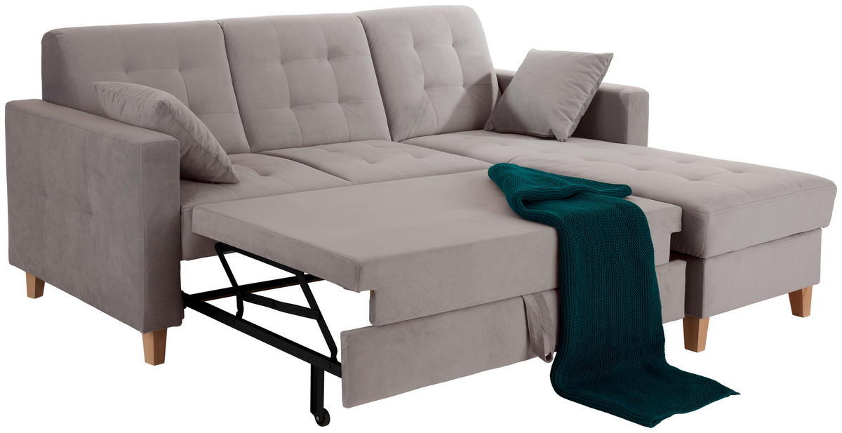 ECKSOFA Beige Samt  - Beige/Naturfarben, Design, Holz/Textil (231/160cm) - Livetastic