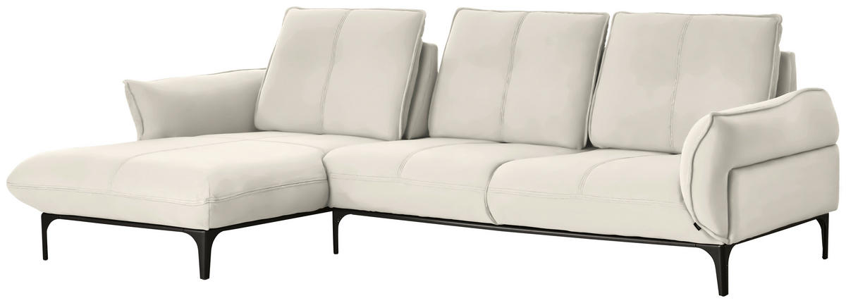 ECKSOFA in Echtleder Weiss  - Weiss/Schwarz, Natur, Leder (182/277cm) - Valnatura