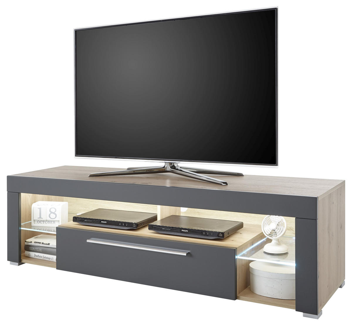 TV-ELEMENT - Eichefarben/Silberfarben, Design, Glas/Holzwerkstoff (153/44/44cm) - Carryhome