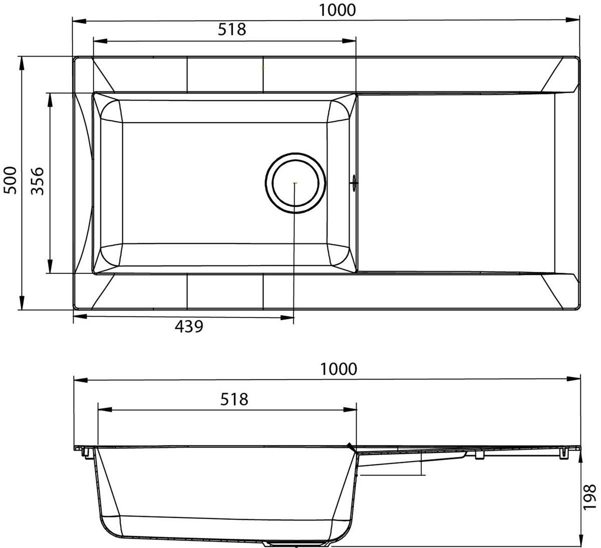 SPÜLE DENVER100X501BS  - Schwarz, Trend, Glas/Kunststoff (100/19,8/50cm) - Respekta