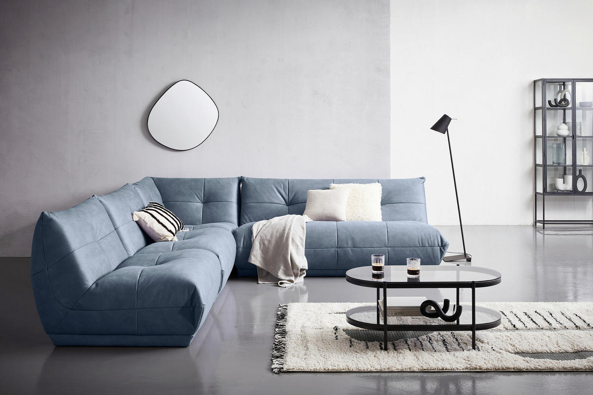 ECKSOFA Blaugrau Lederlook  - Blaugrau, Trend, Textil (315/285cm) - Livetastic