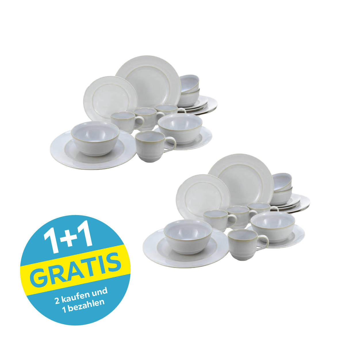 Kombiservice Keramik 4 Personen Geschirr Set Weiß