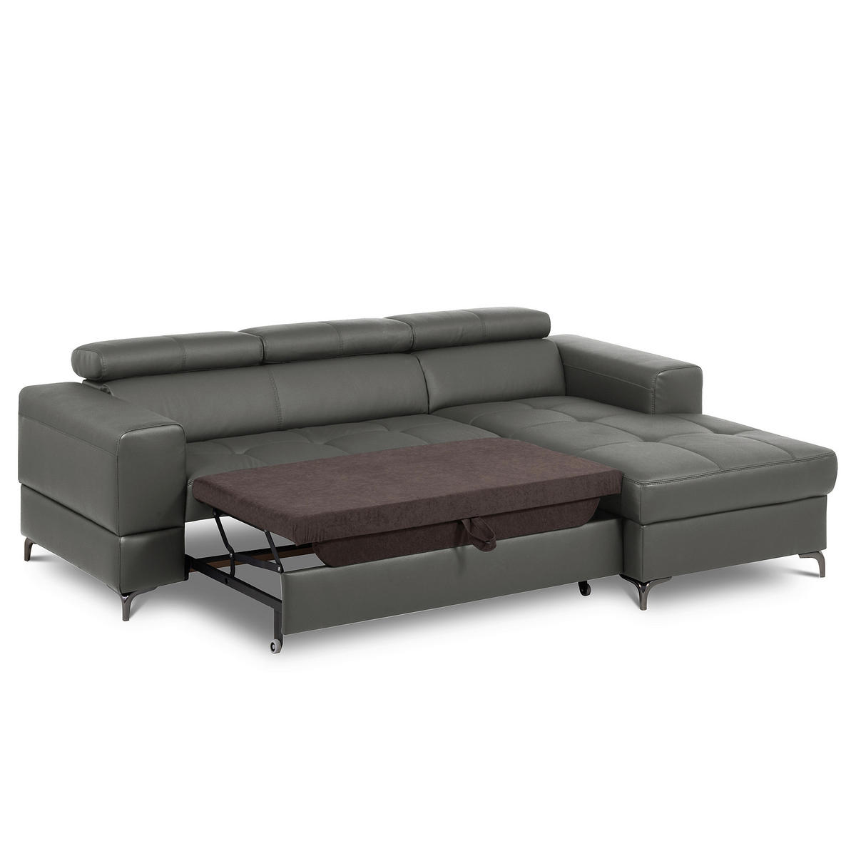 ECKSOFA  in Lederlook Echtleder Anthrazit  - Anthrazit/Schwarz, Design, Leder/Textil (247/173cm) - Livetastic