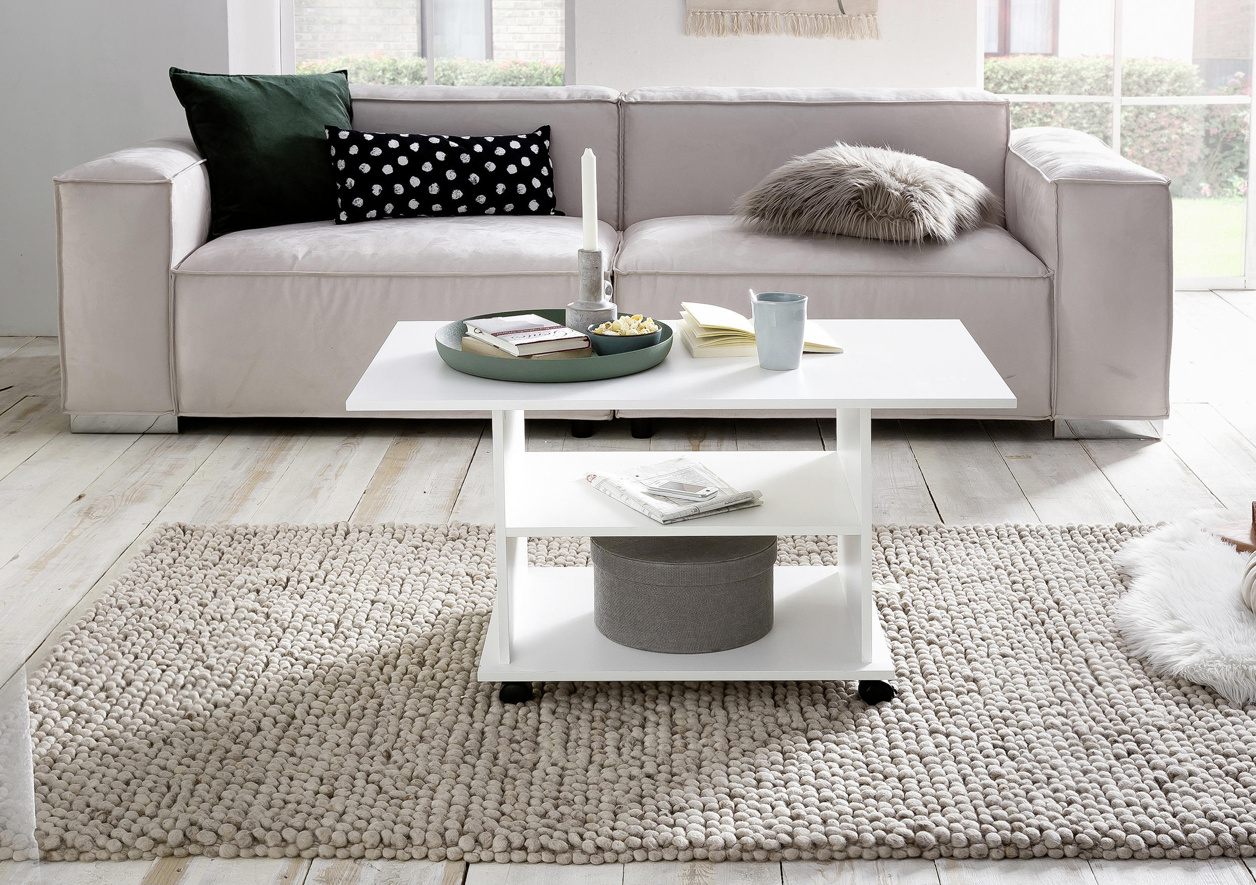 COUCHTISCH 95/54,5/51 cm rechteckig Weiß  - Weiß, MODERN, Holzwerkstoff/Kunststoff (95/54,5/51cm) - MID.YOU