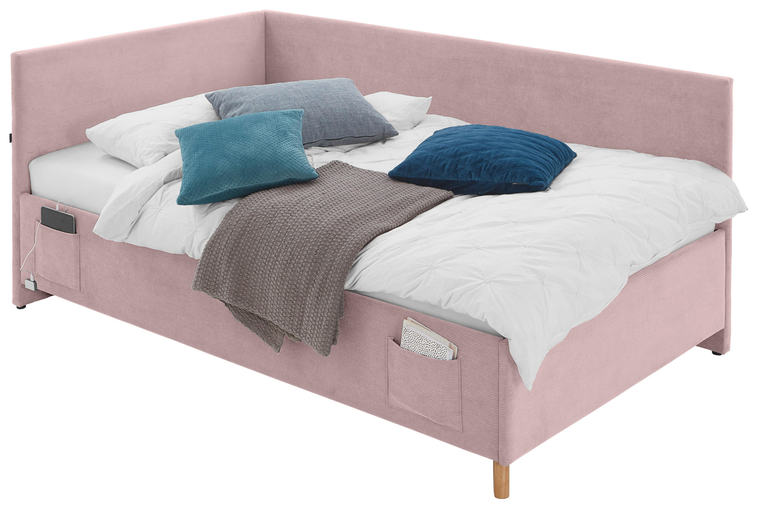 POLSTERLIEGE Cord Rosa  - Eichefarben/Rosa, KONVENTIONELL, Holz/Textil (140/200cm) - Stylife