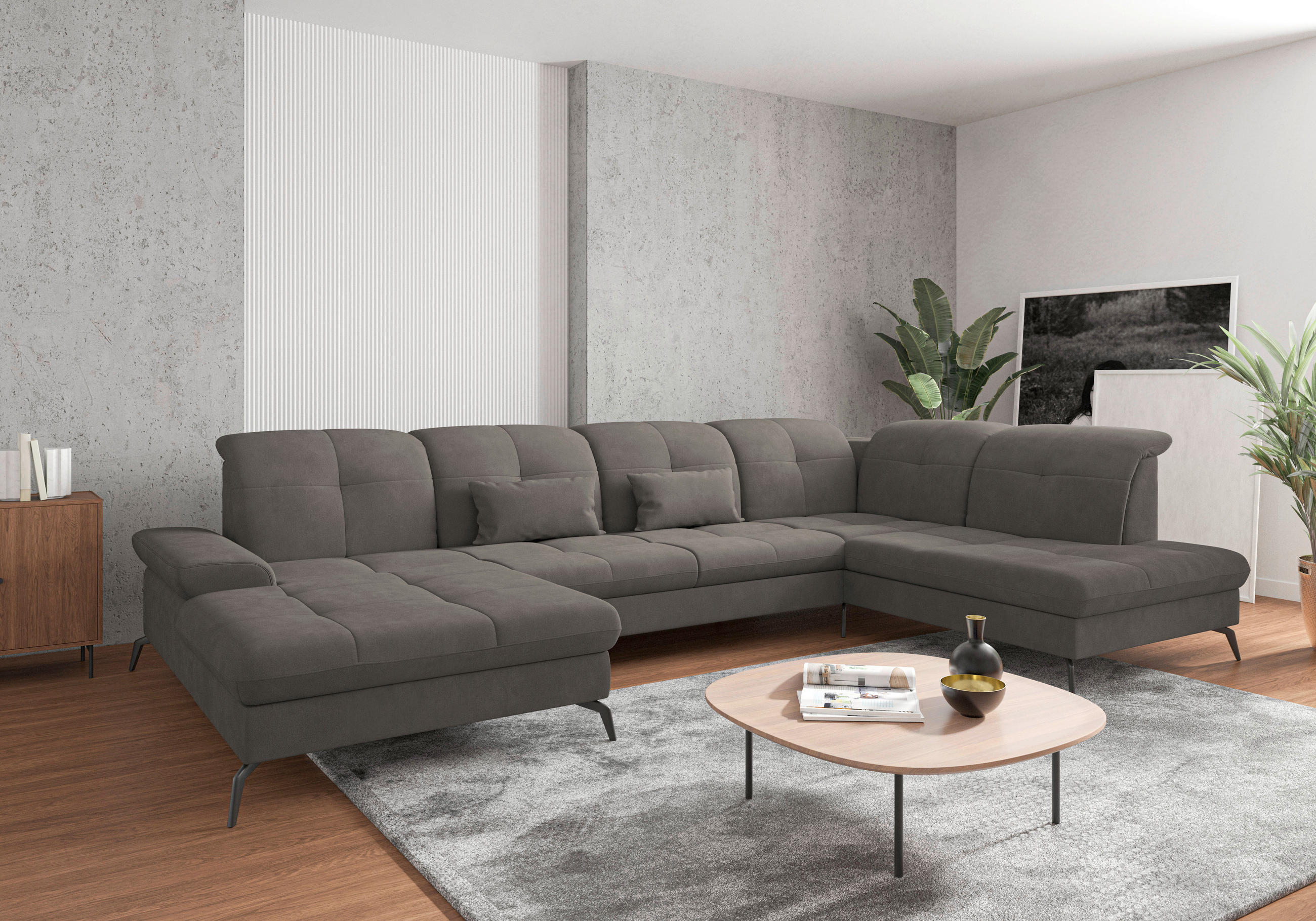 WOHNLANDSCHAFT in Flachgewebe Graphitfarben  - Schwarz/Graphitfarben, KONVENTIONELL, Textil/Metall (185/357/231cm) - Sit & More