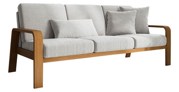 3-SITZER-SOFA Mikrofaser Hellgrau  - Eichefarben/Hellgrau, KONVENTIONELL, Holz/Textil (200/91/93cm) - Cantus