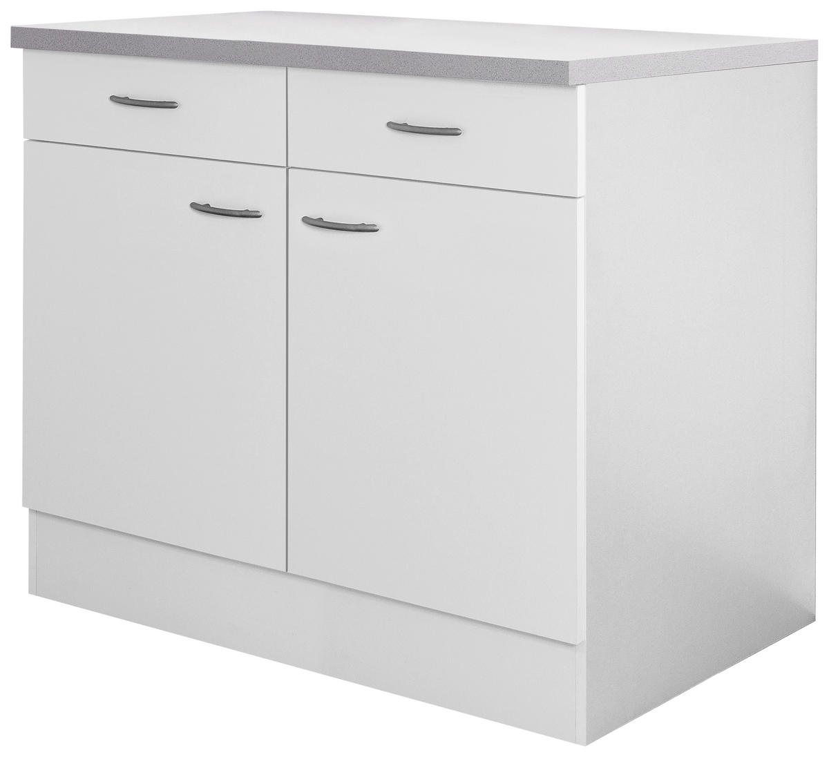 KÜCHENUNTERSCHRANK 100/85/60 cm  in Weiß  - Edelstahlfarben/Hellgrau, Holzwerkstoff/Kunststoff (100/85/60cm) - FlexWell