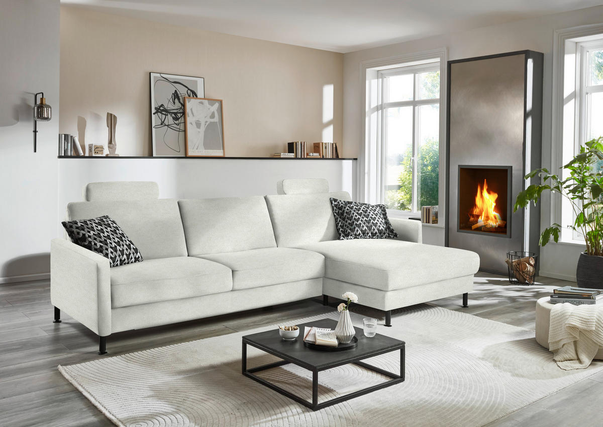 ECKSOFA Chenille, Flachgewebe Naturfarben  - Schwarz/Naturfarben, Design, Textil/Metall (316/175cm) - Dieter Knoll