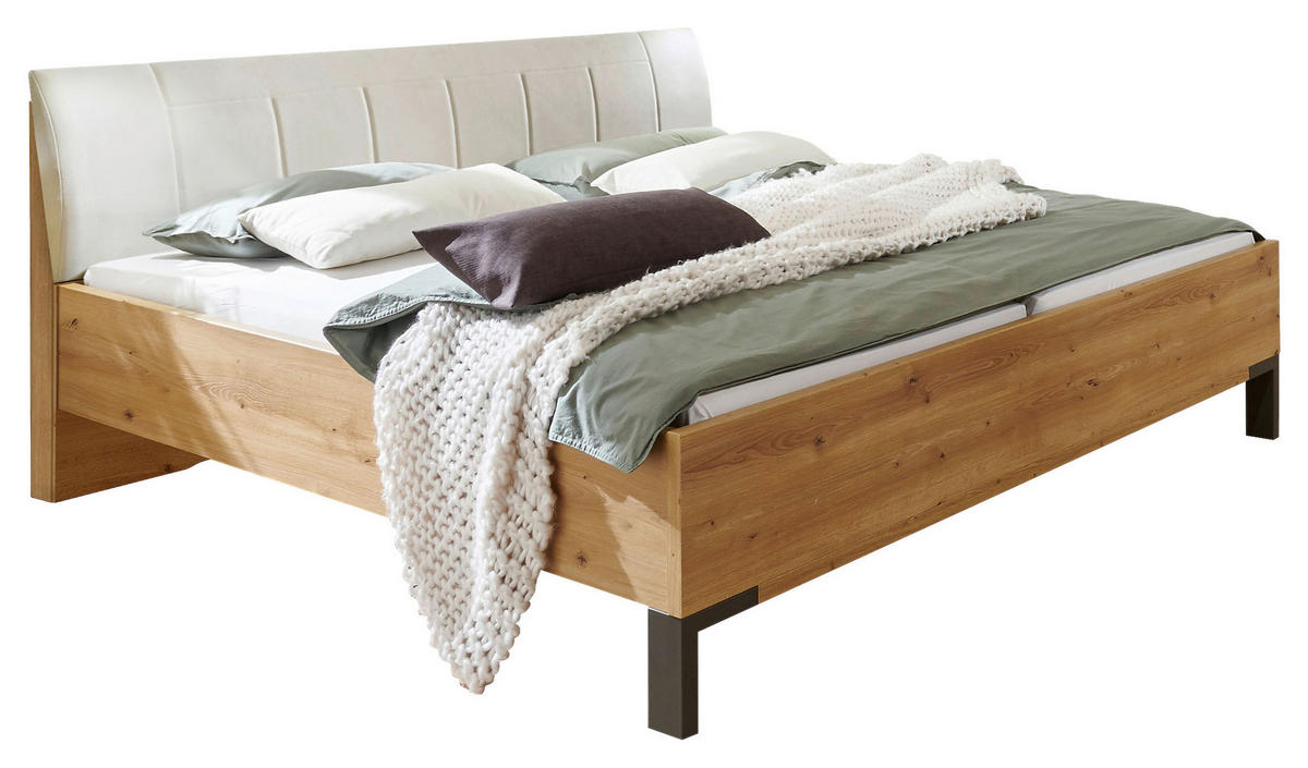 BETT 200/200 cm  in Champagner, Eiche Bianco  - Schieferfarben/Eiche Bianco, MODERN, Holzwerkstoff/Textil (200/200cm) - Novel