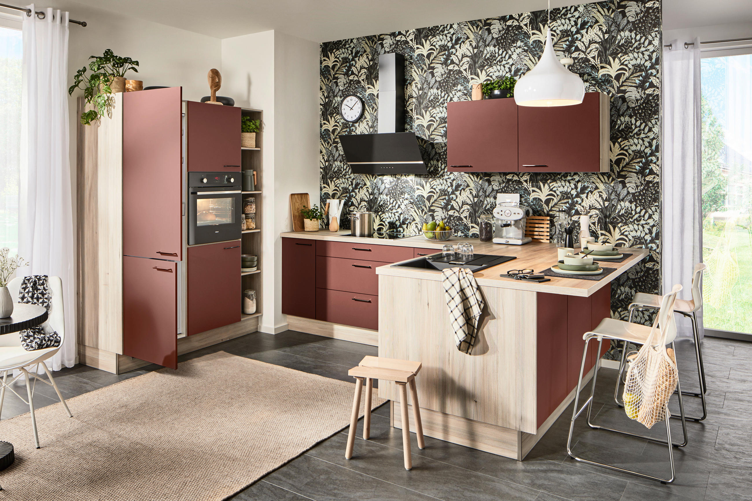 ECKKÜCHE  in Rot  - Rot/Schwarz, Design, Holzwerkstoff/Metall (150/280/192cm) - Xora