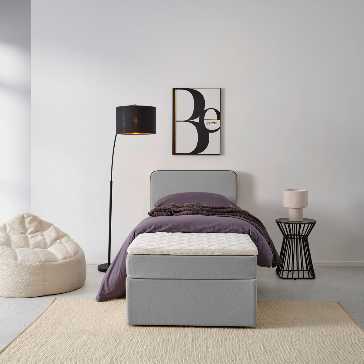 BOX-ÁGY 90/200 cm  világosszürke  - világosszürke, Konventionell, textil/fa (90/200cm) - P & B