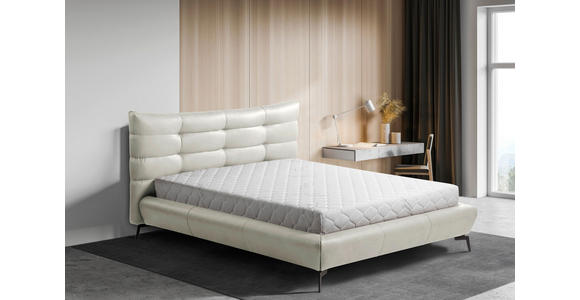 POLSTERBETT 180/200 cm,  in Creme, gepolstertes Kopfteil,  - Creme/Schwarz, Design, Leder/Metall (180/200cm) - Esposa