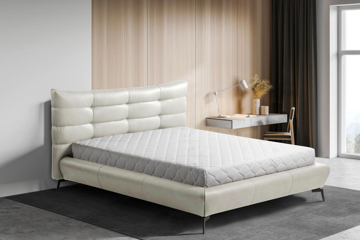 POLSTERBETT gepolstertes Kopfteil Creme 180/200 cm  - Creme/Schwarz, Design, Leder/Metall (180/200cm) - Esposa