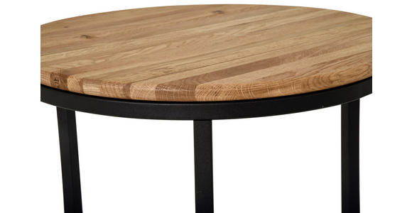 COUCHTISCH Eiche massiv, mehrschichtige Massivholzplatte (Tischlerplatte), Hartholz 50/50/40 cm rund Schwarz, Eichefarben - Eichefarben/Schwarz, KONVENTIONELL, Holz/Metall (50/50/40cm) - Carryhome