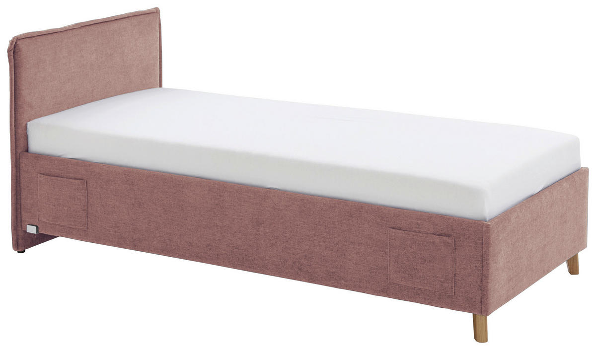 POLSTERBETT 90/200 cm  in Rosa  - Eichefarben/Rosa, Konventionell, Holz/Textil (90/200cm) - home24