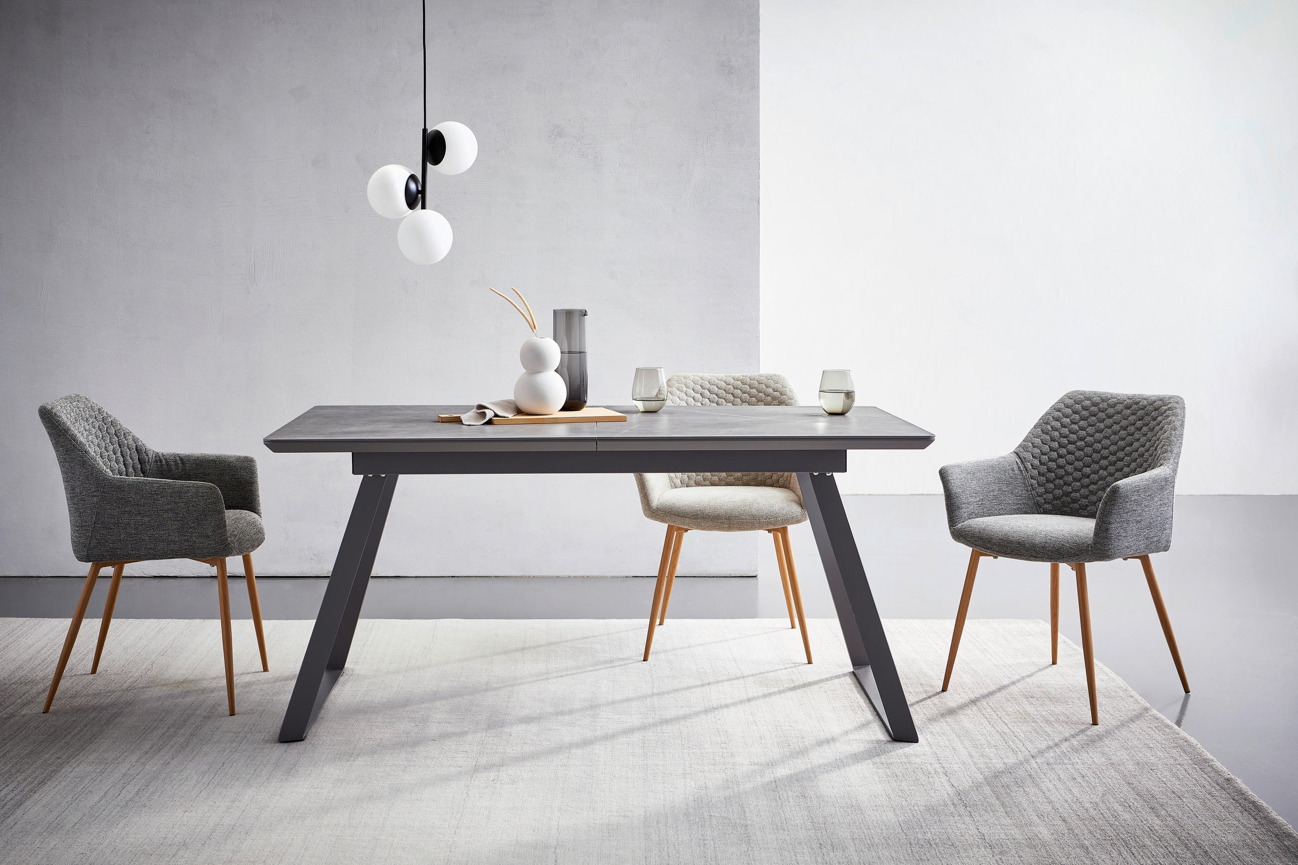 ESSTISCH Grau rechteckig  ausziehbar  - Grau, MODERN, Keramik/Holzwerkstoff (160-200/90/76cm) - MID.YOU