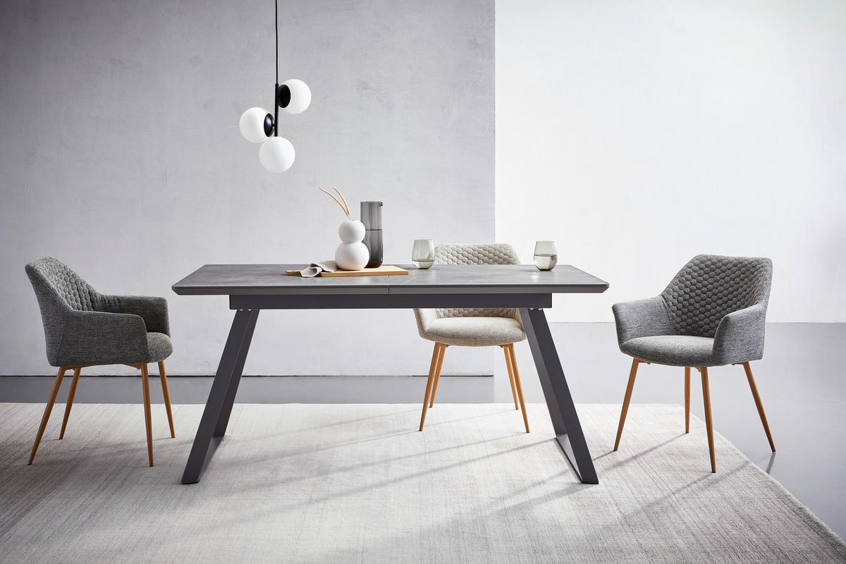 ESSTISCH Grau rechteckig  ausziehbar  - Grau, MODERN, Keramik/Holzwerkstoff (160-200/90/76cm) - MID.YOU