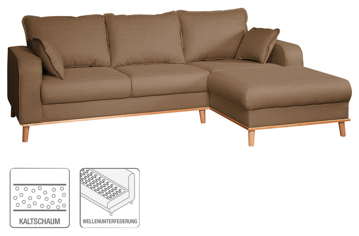 ECKSOFA Beata Hellbraun Mikrofaser  - Wengefarben/Hellbraun, Design, Holz/Textil (230/150cm) - Livetastic