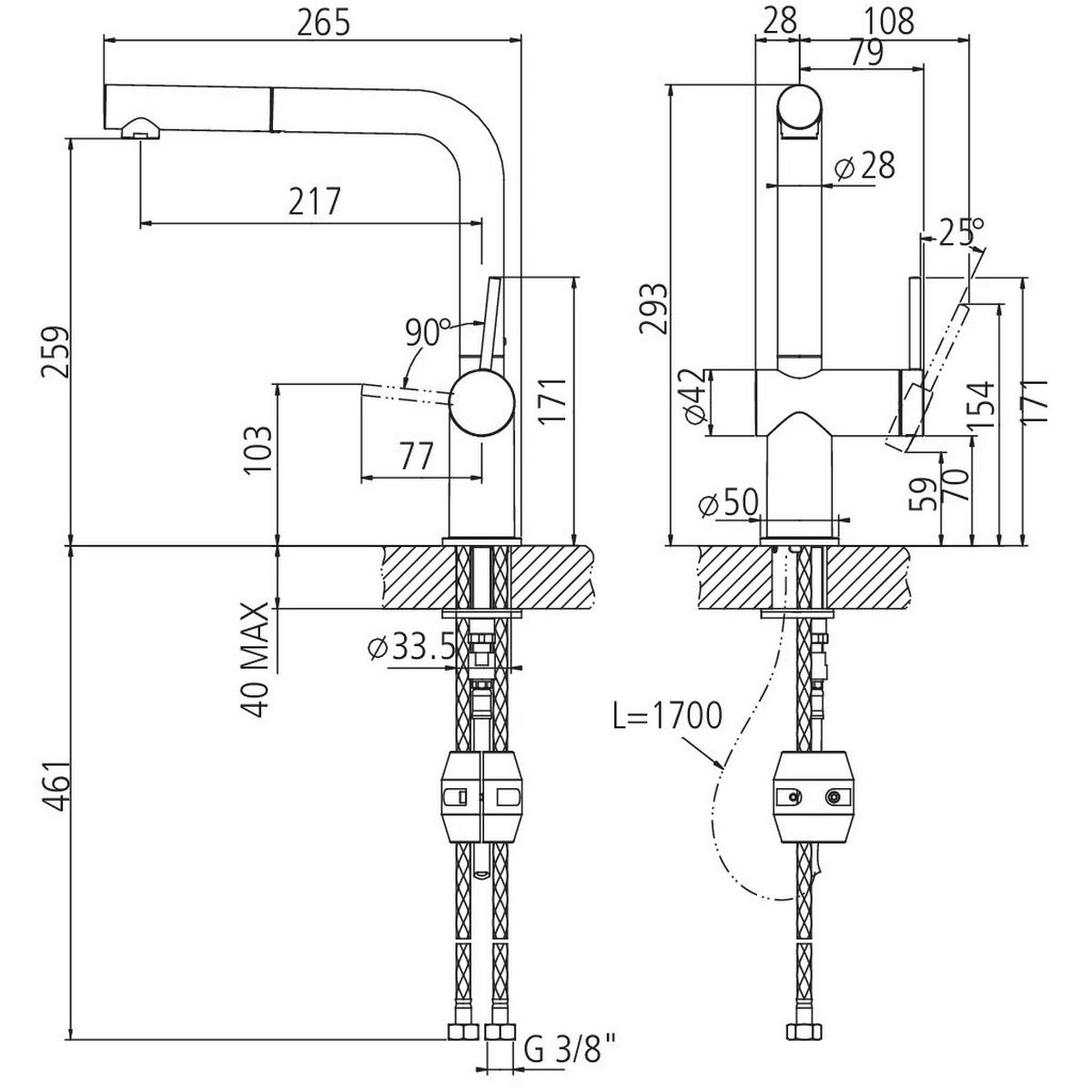 KÜCHENARMATUR - Edelstahlfarben, Basics, Metall (26,5/29,3/13,6cm) - HKT
