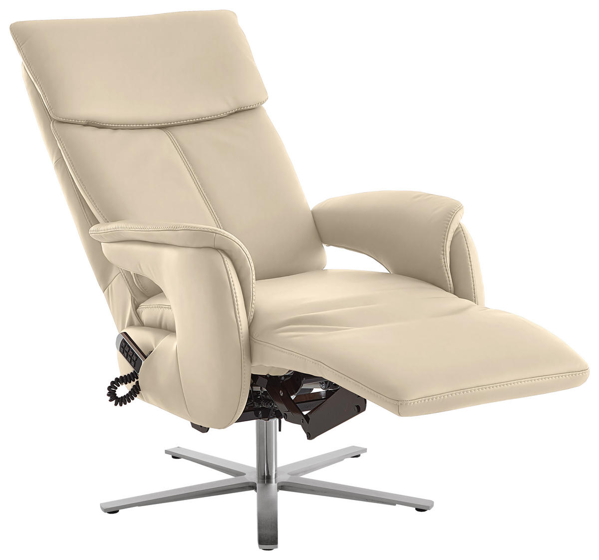 RELAXSESSEL in Leder Ecru  - Ecru/Edelstahlfarben, Design, Leder/Metall (70/124/85cm) - Cantus