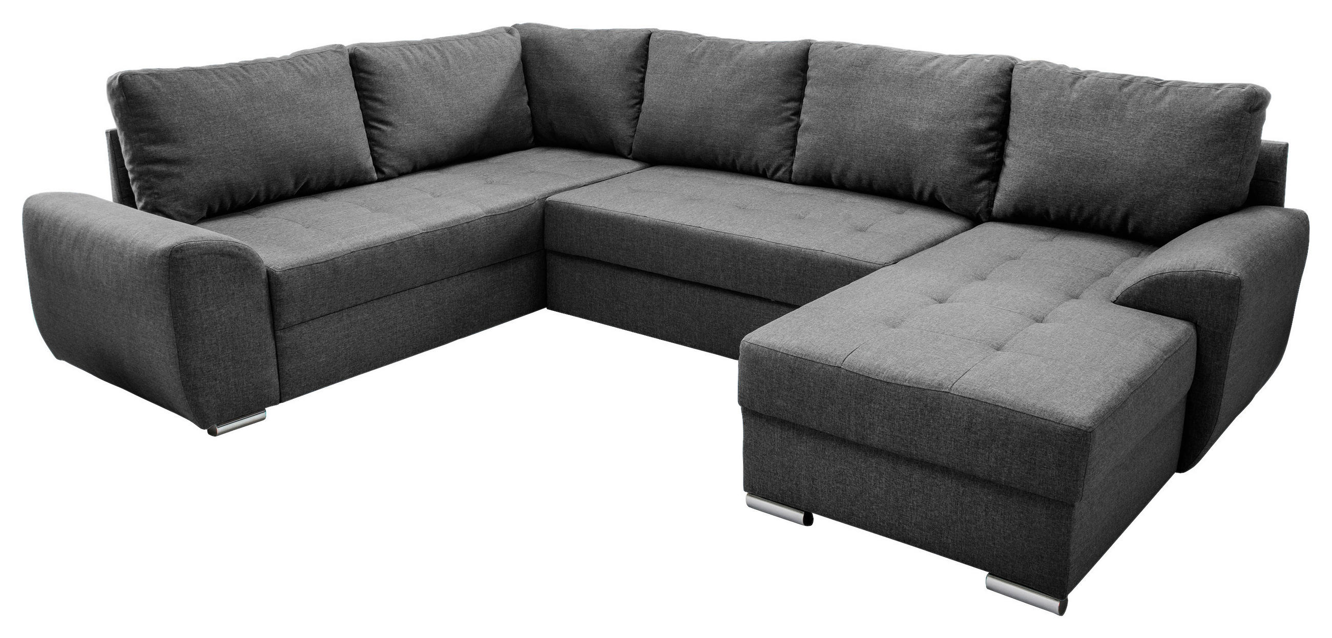 WOHNLANDSCHAFT Grau Jacquard  - Schwarz/Alufarben, KONVENTIONELL, Textil/Metall (218/292/156cm) - Livetastic