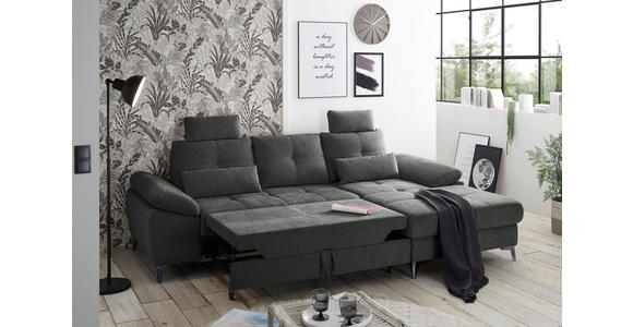 ECKSOFA Anthrazit Mikrovelours - Chromfarben/Anthrazit, KONVENTIONELL, Kunststoff/Textil (270/170cm) - Carryhome
