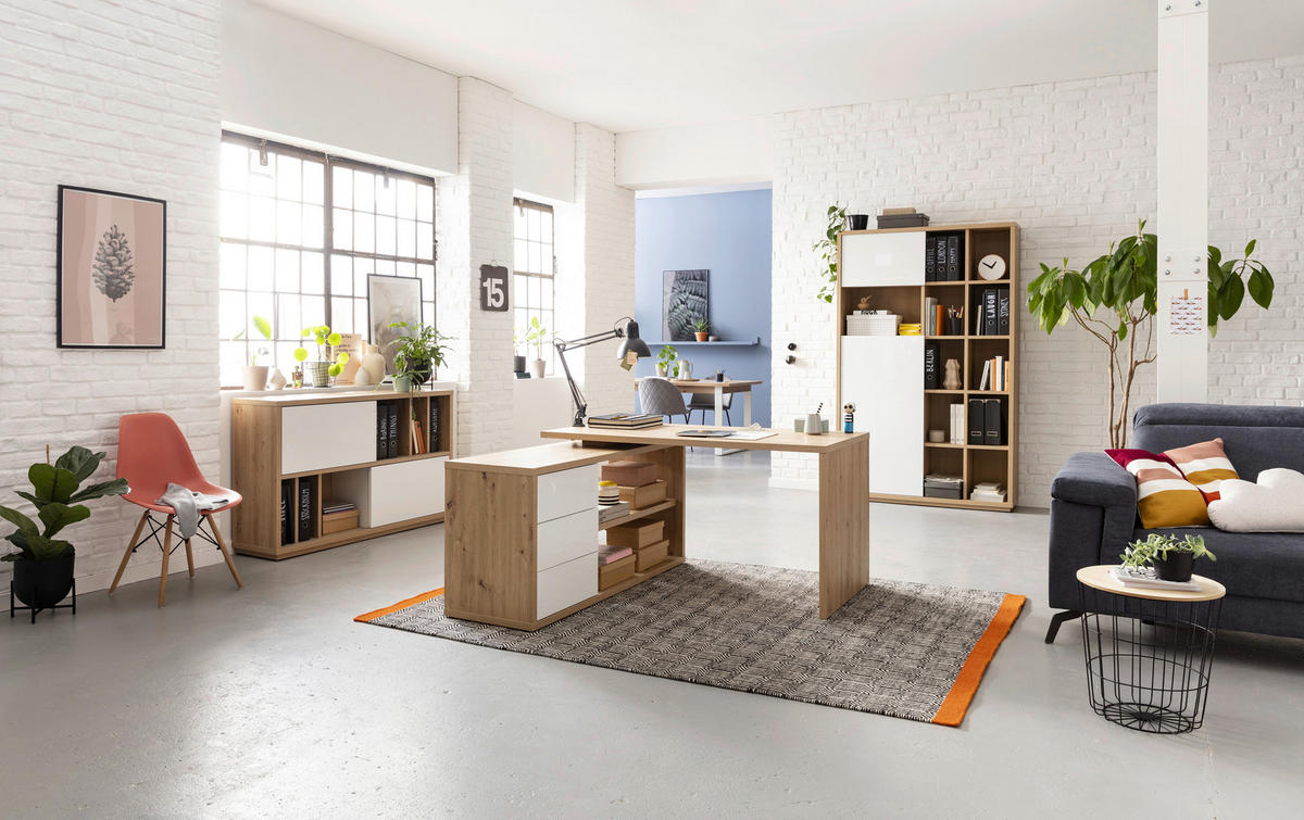 AKTENSCHRANK 139/84/35,5 cm  - Weiss Hochglanz/Eiche Artisan, Design, Holzwerkstoff (139/84/35,5cm) - Stylife
