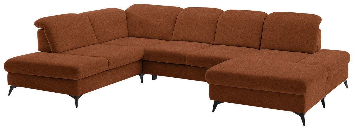 WOHNLANDSCHAFT Chenille Rostfarben  - Rostfarben/Schwarz, Design, Textil/Metall (255/364/198cm) - Beldomo Style