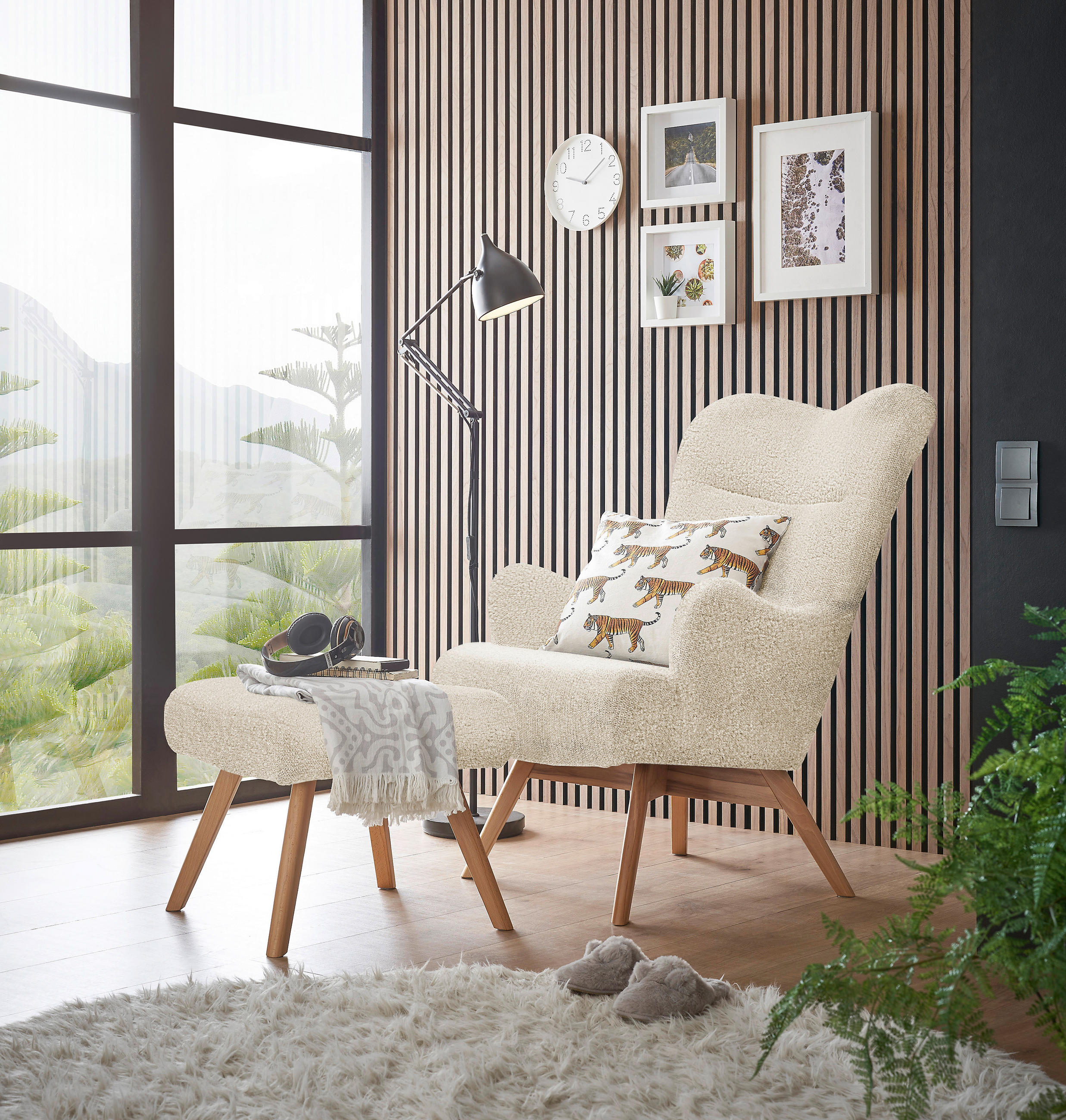 HOCKER Teddystoff Creme  - Buchefarben/Creme, Design, Holz/Textil (52/46/57cm) - MID.YOU