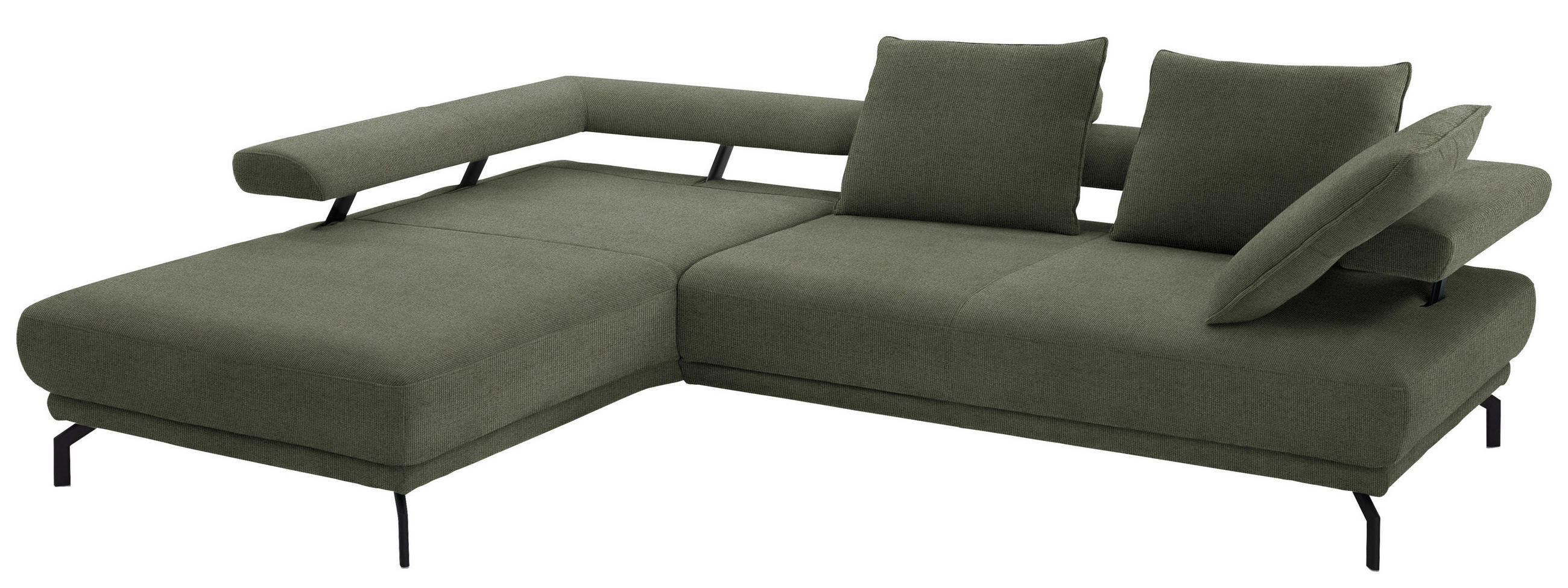 ECKSOFA Fino in Chenille Olivgrün  224/305 cm  - Schwarz/Olivgrün, Design, Textil/Metall (224/305cm) - Dieter Knoll