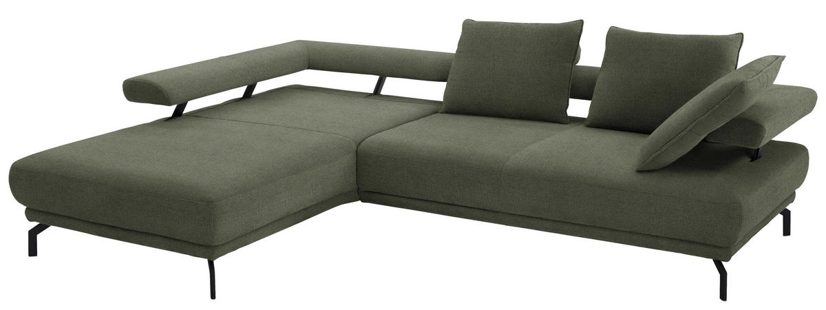 ECKSOFA Fino in Chenille Olivgrün  224/305 cm  - Schwarz/Olivgrün, Design, Textil/Metall (224/305cm) - Dieter Knoll