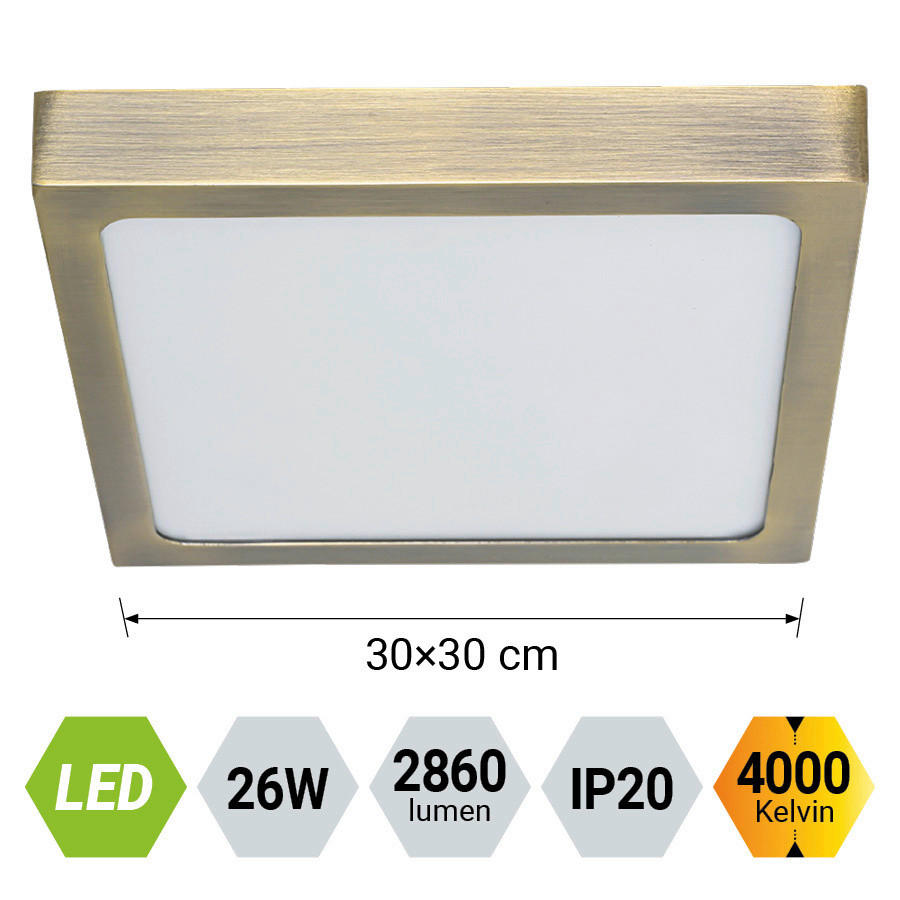 PLAFONIERĂ CU LED - alămiu, Basics, metal (30/2.5/30cm)