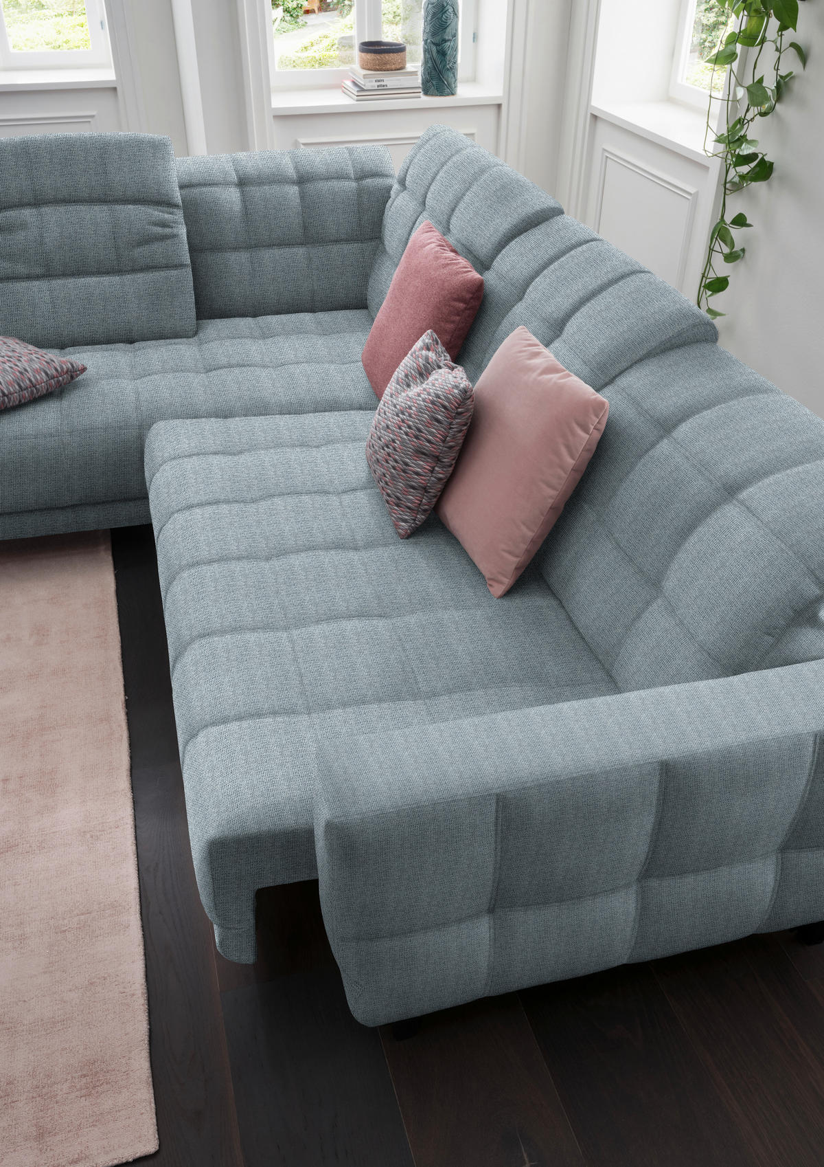 ECKSOFA in Webstoff Hellblau  - Schwarz/Hellblau, Design, Holz/Textil (216/302cm) - Xora